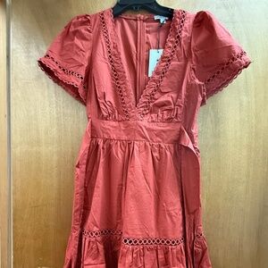 Stellah Women's Eyelet Mini A-line Dress Lined. Color: Spice Size: Small, NWT